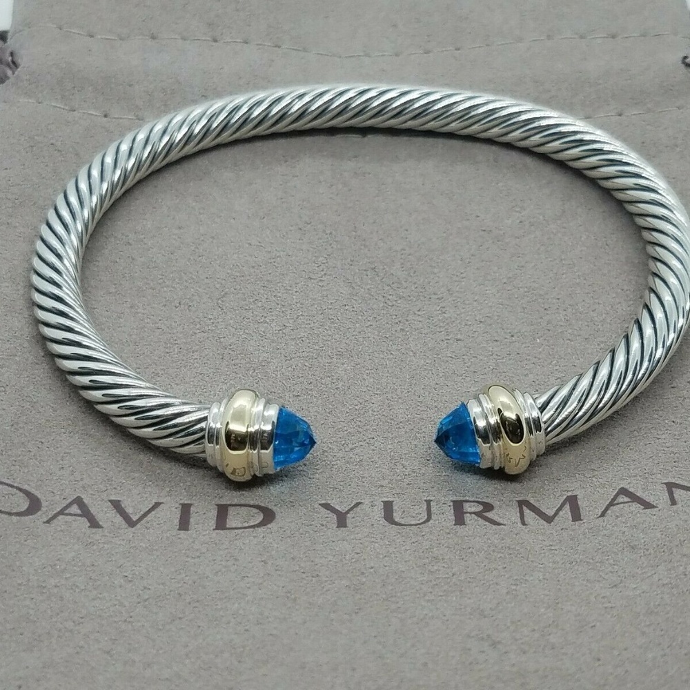 David Yurman 5mm Blue Topaz & Gold Bracelet